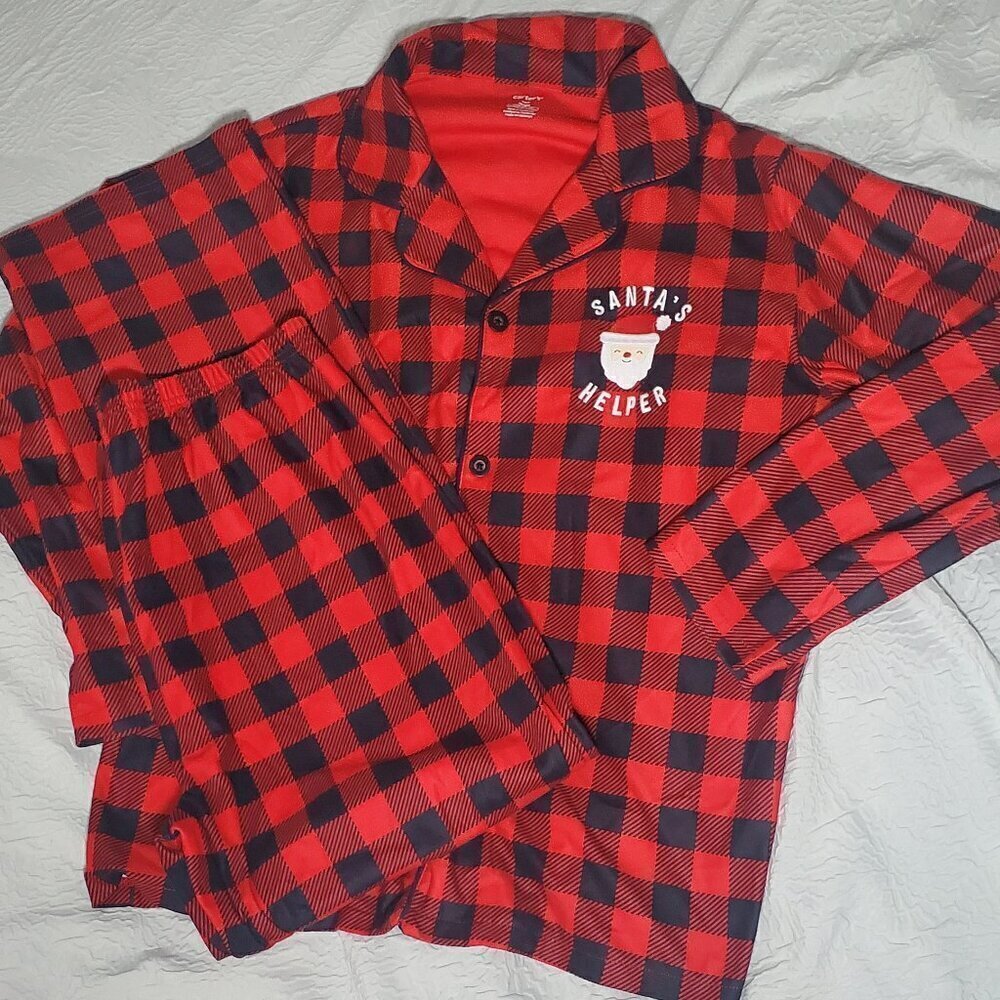 Adult Large Unisex Buffalo Plaid Christmas Pajamas "Santa's Helper"